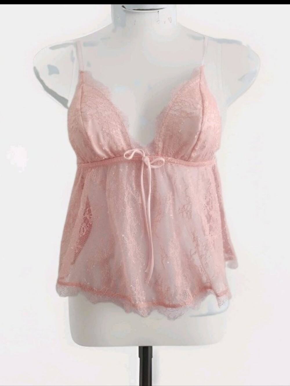 Victoria's Secret Lace Satin Effect Blush Pink Camisole Pajama Top Cami